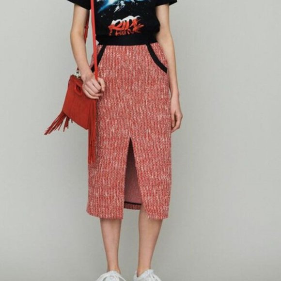 MAJE midi tweed-style skirt